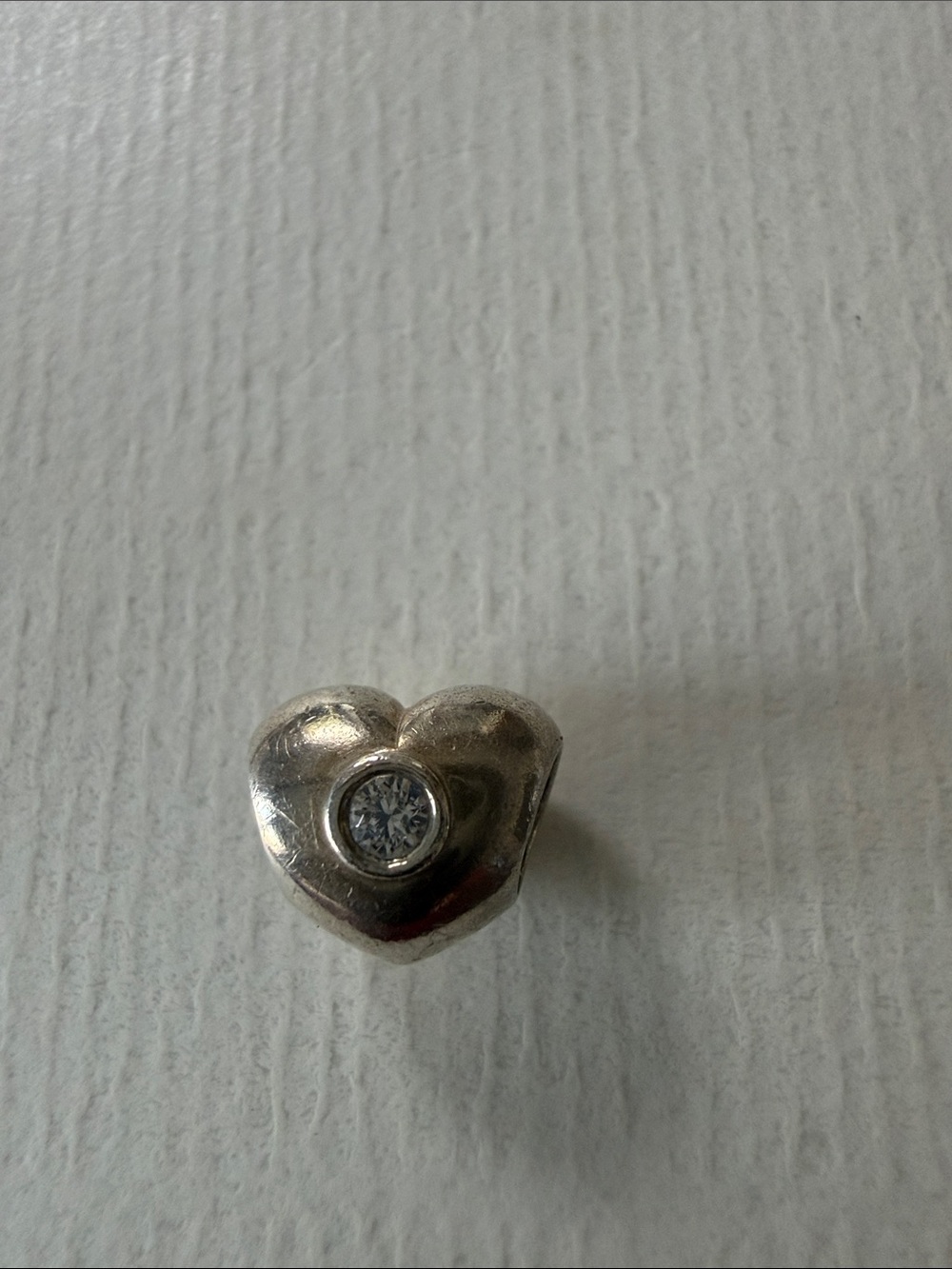 Pandora Sterling Silver Retired Puffy Heart Charm with Clear Stone #790134cz